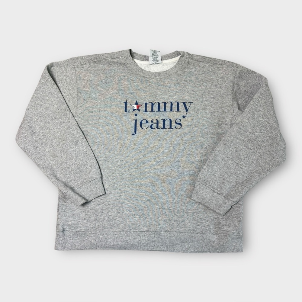 Tommy Jeans Vintage Gray Crewneck Sweatshirt Large Made in USA Logo Star‎ Womens